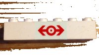 LEGO part Brick 1 x 6 with Train Logo Red Pattern (Sticker) - Set 4563 3009pb218