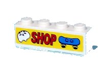 LEGO part Brick 1 x 4 with 'SHOP' with Skateboard and Helmet Pattern (Sticker) - Set 7641 3010pb102