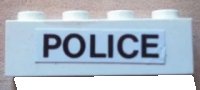 LEGO part Brick 1 x 4 with Black 'POLICE' on White Background Pattern (Sticker) - Set 6676 3010pb133