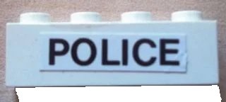 LEGO onderdeel Brick 1 x 4 with Black 'POLICE' on White Background Pattern (Sticker) - Set 6676 (3010pb133)