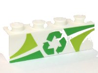 LEGO part Steen 1 x 4 with Lime and Green Triangles and Recycling Arrows Pattern 3010pb279