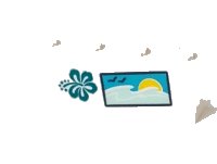 LEGO part Brick 1 x 4 with Dark Turquoise Hibiscus Flower, 2 Birds, Water and Sun Pattern (Sticker) - Set 41364 3010pb297