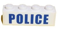 LEGO part Brick 1 x 4 with Blue 'POLICE' Bold Narrow Large Font on White Background Pattern (Sticker) - Set 60138 3010pb313