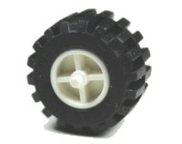 LEGO part Wheel Center Wide with Stub Axles (Tricycle) with Black Tire 21mm D. x 12mm - Offset Tread Small Wide, Band Around Center of Tread (30190 / 87697) 30190c02