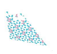 LEGO onderdeel Slope 55 6 x 1 x 5 without Bottom Stud Holders with Dark Pink, Light Aqua and Medium Azure Mosaic Tiles Pattern Model Right Side (Sticker) - Set 41347 30249pb08R
