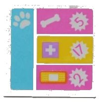 LEGO onderdeel Road Sign 2 x 2 Square with Clip with Paw Print, Dog Bone, White Cross, Bandage and Numbers 5, 17, 2 Pattern (Sticker) - Set 3188 30258pb034