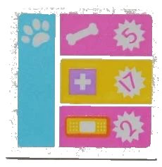 LEGO onderdeel Road Sign 2 x 2 Square with Clip with Paw Print, Dog Bone, White Cross, Bandage and Numbers 5, 17, 2 Pattern (Sticker) - Set 3188 (30258pb034)