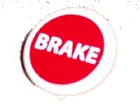 LEGO part Road Sign 2 x 2 Round with Clip with 'BRAKE' on Red Background Pattern (Sticker) - Sets 8144 / 8375 30261pb010