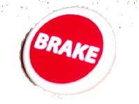LEGO onderdeel Road Sign 2 x 2 Round with Clip with 'BRAKE' on Red Background Pattern (Sticker) - Sets 8144 / 8375 (30261pb010)