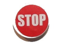 LEGO part Road Sign 2 x 2 Round with Clip with Narrow Font 'STOP' on Red Background Pattern (Sticker) - Set 8864 30261pb022