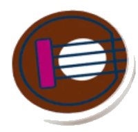 LEGO part Road Sign 2 x 2 Round with Clip with Dark Blue Strings and Magenta Bridge on Reddish Brown Banjo Pattern (Sticker) - Set 41066 30261pb025