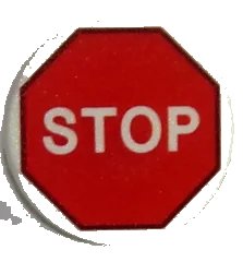 LEGO onderdeel Road Sign 2 x 2 Round with Clip with White 'STOP' in Red Octagon Pattern (30261pb031)