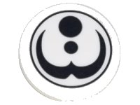 LEGO part Road Sign 2 x 2 Round with Clip with Black Circle Outline, 2 Black Circles and Curved Symbol Pattern (Sticker) - Set 70620 30261pb032