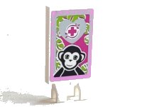 LEGO part Tile, Modified 2 x 3 with 2 Clips with Black Monkey, Magenta Cross and Bright Pink Border Pattern (Sticker) - Set 41058 30350bpb038