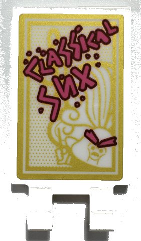 LEGO part Tile, Modified 2 x 3 with 2 Open O Clips with Dark Pink 'CLASSICAL SUX' on Poster with Gold Border and Troll Conductor Pattern (Sticker) - Set 41252 (30350bpb135)