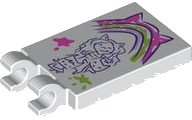 LEGO part Tile, Modified 2 x 3 with 2 Open O Clips with Dark Purple Drawing of Gabby and Kittens, Dark Pink, Lavender and Lime Rainbow with Cat Ears Painting and Paint Splotches Pattern 30350bpb188