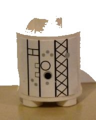 LEGO onderdeel Brick, Round 2 x 2 x 2 Robot Body with Gray Dots, Black Lattice, Squares, and Circles Pattern (Sticker) - Set 7467 (30361pb021)