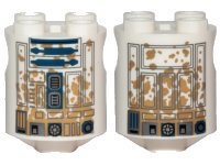 LEGO part Brick, Round 2 x 2 x 2 Robot Body with Gray Lines and Dark Blue with Dark Tan Dirt Stains Pattern on Both Sides (R2-D2) 30361pb044