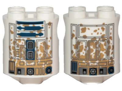 LEGO onderdeel Brick, Round 2 x 2 x 2 Robot Body with Gray Lines and Dark Blue with Dark Tan Dirt Stains Pattern on Both Sides (R2-D2) (30361pb044)