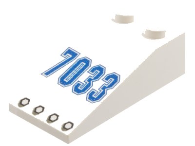 LEGO part Slope 18 4 x 2 with Blue '7033' and Black Rivets Pattern (30363pb006)