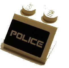LEGO part Slope 45 2 x 2 with White 'POLICE' on Black Background Pattern (Sticker) - Set 5973 (3039pb097)