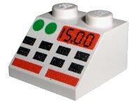 LEGO part Slope 45 2 x 2 with Buttons and 15.00 Pattern 3039px4