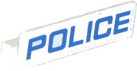 LEGO part Panel 1 x 4 x 1 with Blue 'POLICE' Thin Font Pattern (Sticker) - Sets 60047 / 60049 30413pb044