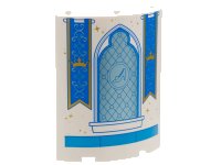 LEGO part Cylinder Quarter 4 x 4 x 6 with Metallic Light Blue Stained Glass Window with Glass Slipper and Blue Banners with Gold Crown Pattern 30562pb082