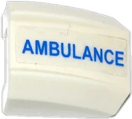 LEGO onderdeel Slope, Curved 2 x 2 Lip with Blue 'AMBULANCE' Pattern Model Left Side (Sticker) - Set 60086 (30602pb073L)