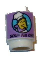 LEGO part Brick, Round 1 x 1 with Chef and 'SOUP FOR ONE' Pattern 3062pb045