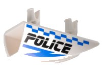 LEGO part Fahrzeug, Verkleidung 1 x 4 Seite Flaring Intake mit 2 Stiften mit Black 'POLICE', Blue Lightning Bolt, and Checkered Pattern Model Right Side 30647pb02