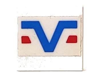 LEGO onderdeel Tile 2 x 2 with Blue -V- and Red Lines Pattern (Sticker) - Set 6346 (3068pb0042)