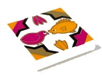 LEGO part Tile 2 x 2 with Bird, Fish, Flowers in Quatrefoil Magenta/Gold/Medium Orange Pattern 3068pb0056