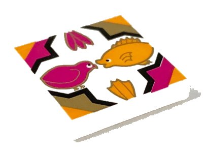 LEGO onderdeel Tile 2 x 2 with Bird, Fish, Flowers in Quatrefoil Magenta/Gold/Medium Orange Pattern (3068pb0056)
