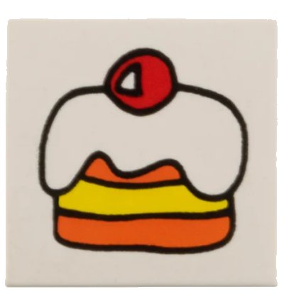 LEGO onderdeel Tile 2 x 2 with Fabuland Cake, Icing and Red Cherry Pattern (3068pb0057)