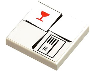 LEGO onderdeel Tile 2 x 2 with Parcel White with Red Fragile Goblet Pattern (Sticker) - Set 7734 (3068pb0155)