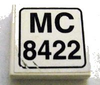 LEGO part Tile 2 x 2 with 'MC 8422' Pattern (Sticker) - Set 8422 3068pb0157