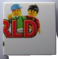 LEGO part Tile 2 x 2 with LEGO World Logo Right Half Pattern 3068pb0218