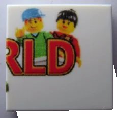 LEGO onderdeel Tile 2 x 2 with LEGO World Logo Right Half Pattern (3068pb0218)