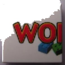 LEGO onderdeel Tile 2 x 2 with LEGO World Logo Left Half Pattern (3068pb0219)