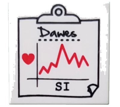 LEGO onderdeel Tile 2 x 2 with Black 'Dawes' and 'SI' and Red Heart and Jagged Line on Medical Chart Clipboard Pattern (3068pb0311)