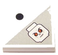 LEGO part Tile 2 x 2 with 1 Black Dot and Light Bluish Gray Triangle with Skull with Red Eyes Pattern 3068pb0392