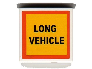 LEGO onderdeel Tile 2 x 2 with 'LONG VEHICLE' and Orange Border Pattern (Sticker) - Set 7900 (3068pb0664)