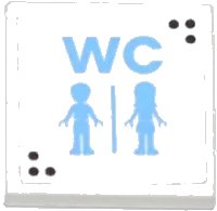 LEGO part Tile 2 x 2 with 'WC' and Male and Female Friends Minifigures Silhouettes (Unisex Restroom) Pattern (Sticker) - Set 3185 3068pb0781