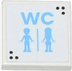 LEGO onderdeel Tile 2 x 2 with 'WC' and Male and Female Friends Minifigures Silhouettes (Unisex Restroom) Pattern (Sticker) - Set 3185 (3068pb0781)