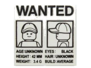 LEGO onderdeel Tile 2 x 2 with 'WANTED' Minifigure Front and Side Mugshots Poster Pattern (3068pb0903)