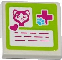 LEGO part Tile 2 x 2 with Cat Head, Heart, Magenta Cross and Animal Paw Pattern (Sticker) - Set 41085 3068pb0910