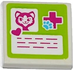 LEGO onderdeel Tile 2 x 2 with Cat Head, Heart, Magenta Cross and Animal Paw Pattern (Sticker) - Set 41085 (3068pb0910)