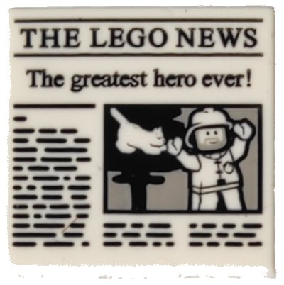 LEGO onderdeel Tile 2 x 2 with Newspaper 'THE LEGO NEWS' and 'The greatest hero ever!' Pattern (3068pb1105)