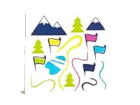 LEGO part Tile 2 x 2 with Map of Ski Resort with Flags, Trees and Mountains Pattern 3068pb1112
